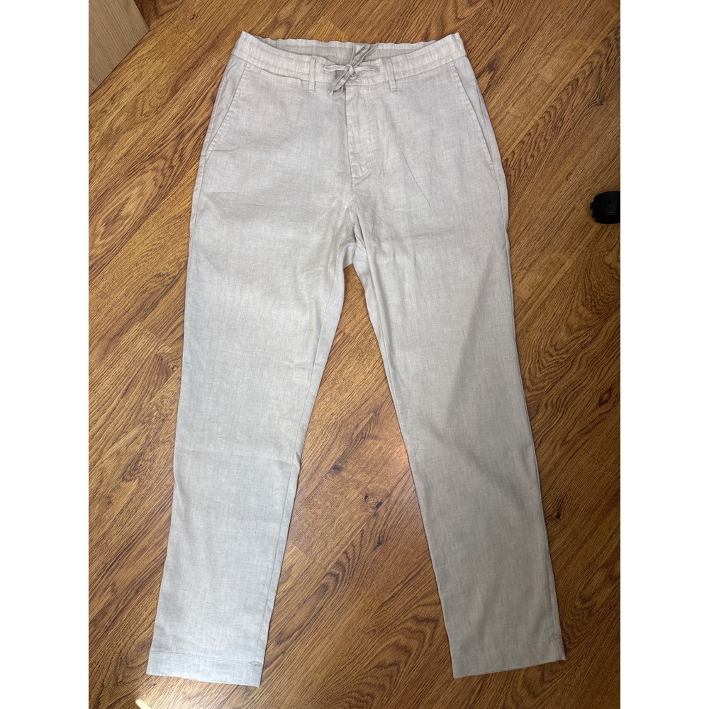 Cremieux Madison Mens 33x32 Linen Blend Drawstring Oatmeal Trousers Quiet Luxury